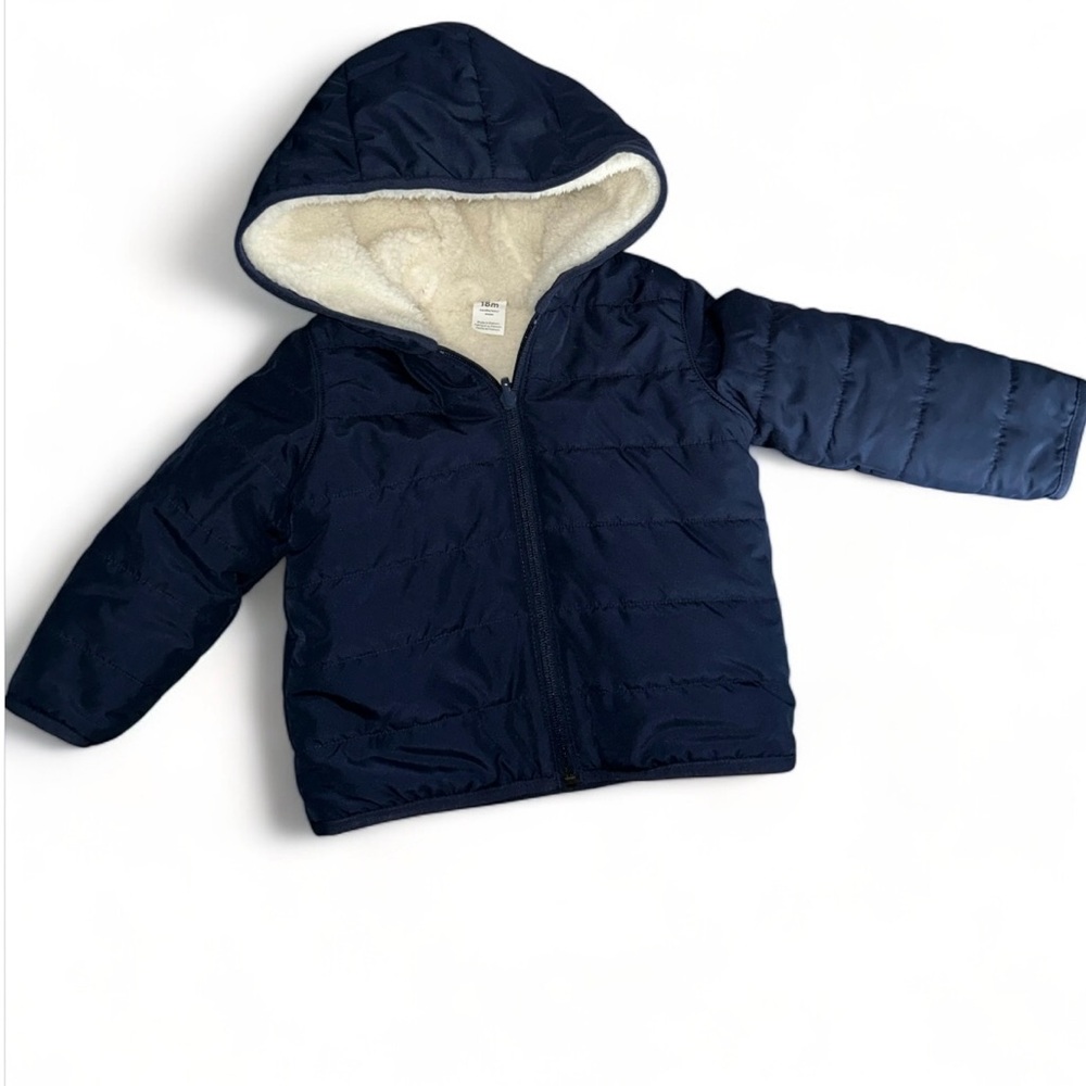 Carters NWOT Baby Reversible Zip-Up Sherpa Hooded Jacket NAVY